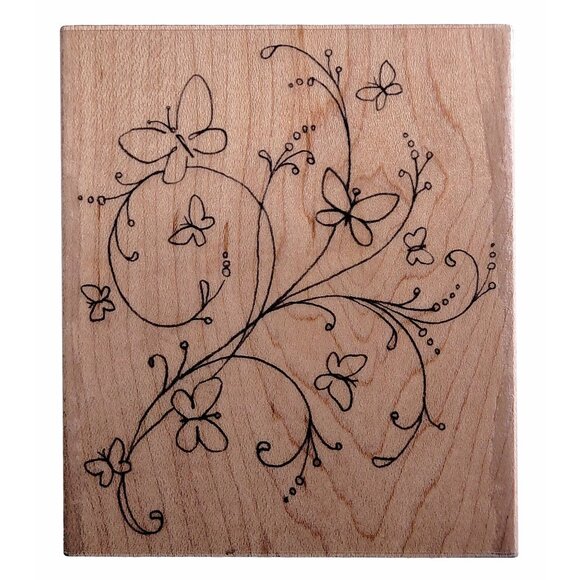 Inkadinkado Butterfly Flourish Rubber Stamp Wood Block For Crafting & Scrapbooki - Picture 1 of 5